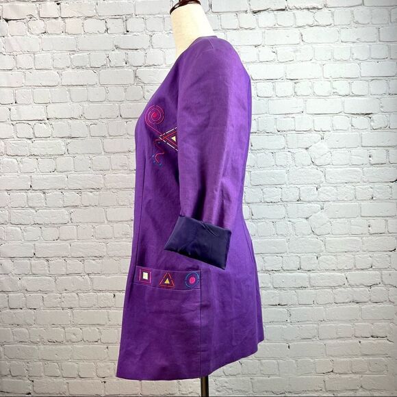 Vintage 90s Althuser Grape/Violet Geometric Shape Embroidered Funky Blazer M - Picture 6 of 13